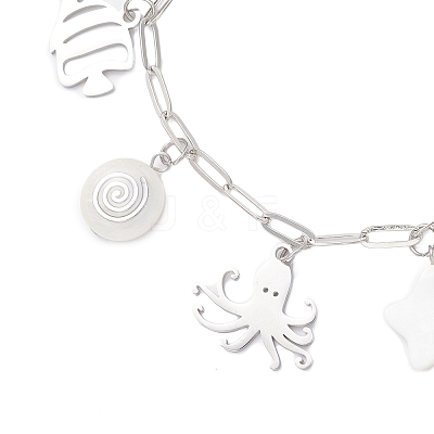 3Pcs Ocean Theme 304 Stainless Steel Charm Bracelets BJEW-JB12218-1