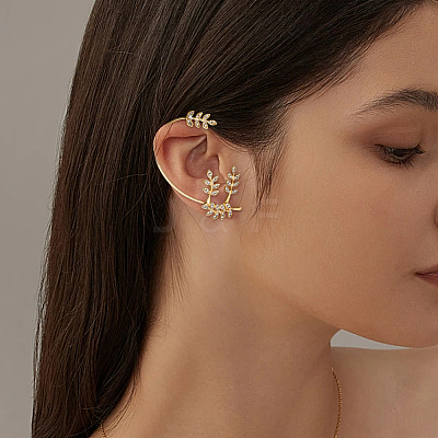 4Pcs 4 Styles Leaf Alloy Rhinestone Cuff Earrings EJEW-GO0002-28-1
