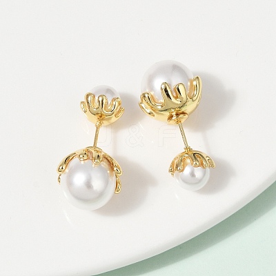 Round Brass Stud Earrings EJEW-H154-03G-1
