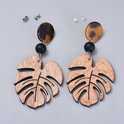 Wooden Dangle Earrings EJEW-JE03320-1
