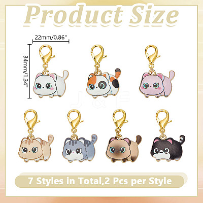 14Pcs 7 Styles Cat Alloy Enamel Pendant Locking Stitch Markers HJEW-HY00107-1