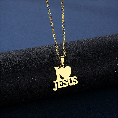 Word I Love Jesus 304 Stainless Steel Pendant Necklaces & Stud Earrings Sets FS-WGBBC94-01-1