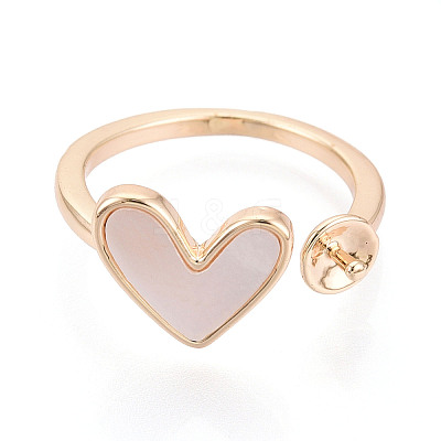 Heart Brass Shell Cuff Ring Settings X-KK-T076-74G-1