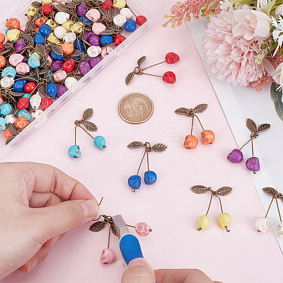 64Pcs 8 Colors Dyed Synthetic Turquoise Skull Cherry Pendants PALLOY-AR00020-1
