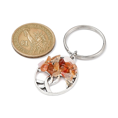 Natural Carnelian Chip & Alloy Tree of Life Pendant Keychain KEYC-JKC00648-04-1