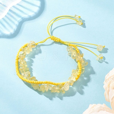 Handmade Glass Seed & Natural Citrine Chip Beads Braided Bead Bracelets BJEW-MZ00250-01-1