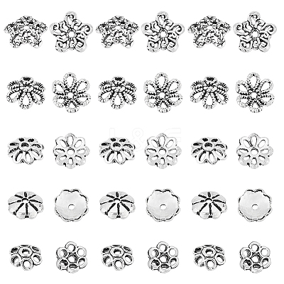 30Pcs 5 Styles 925 Sterling Silver Tibetan Style Beads Caps STER-PH0001-75-1