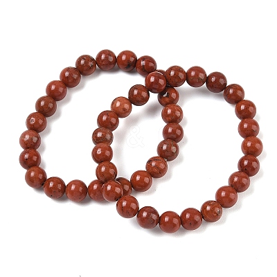 Natural Red Jasper Round Beaded Stretch Bracelets GG-CBA12F1-02A-02-1