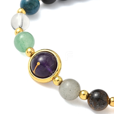 12 Zodiac Sign Natural Black Obsidian Round Beads Stretch Bracelets for Men Women WG228FC-04-1