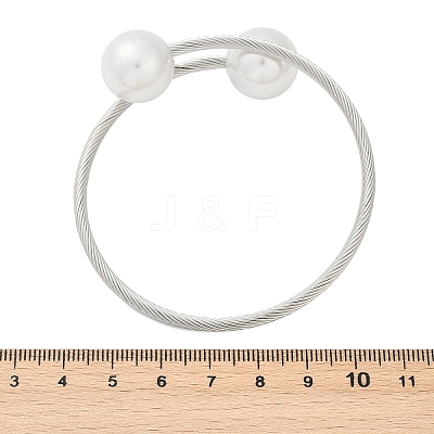 Plastic Imitation Pearl Round Beaded Cuff Bangle BJEW-P310-07P-1