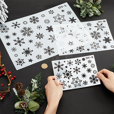 6Pcs 3 Styles Christmas Theme Plastic Hollow Out Drawing Painting Stencils Templates DIY-GF0009-92-1