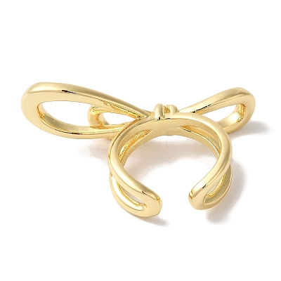 Bowknot Brass Open Cuff Rings for Women RJEW-C098-16G-1