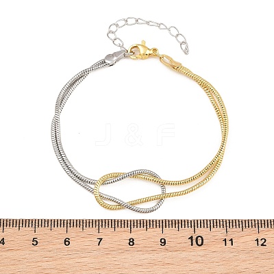 Duo Tone Brass Round Snake Chain Knot 2-Strand Bracelets for Women KK-CBA68DA-17C-GP-1