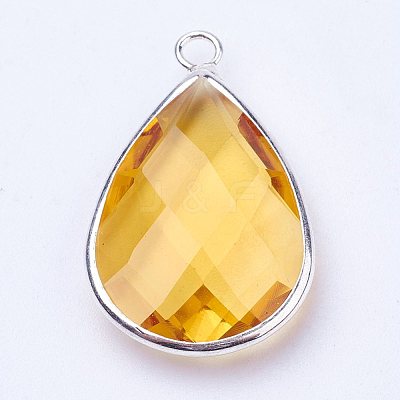 Silver Color Plated Brass Glass Teardrop Pendants X-GLAA-M006-A-20S-1