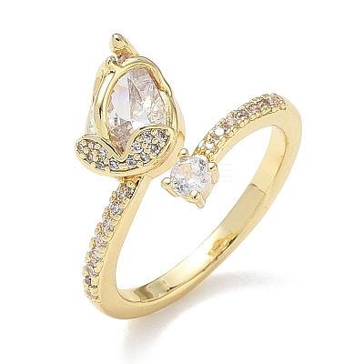 Brass Micro Pave Cubic Zirconia Cuff Open Rings CU-CBAEC29-08G-1
