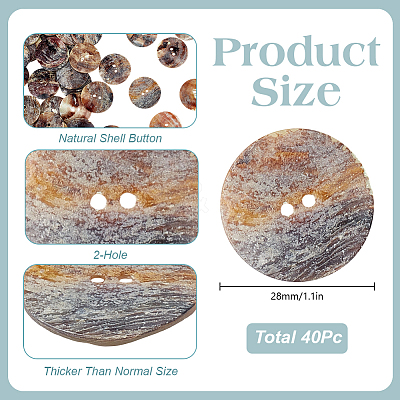 40Pcs 2-Hole Shell Buttons BUTT-GO0001-10-1