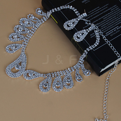 Teardrop Brass Rhinestone Pendant Necklaces & Stud Dangle Earrings Sets for Women WGD620E-02-1