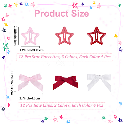 12Pcs Star Iron Snap Hair Clips OHAR-CP0001-24A-1