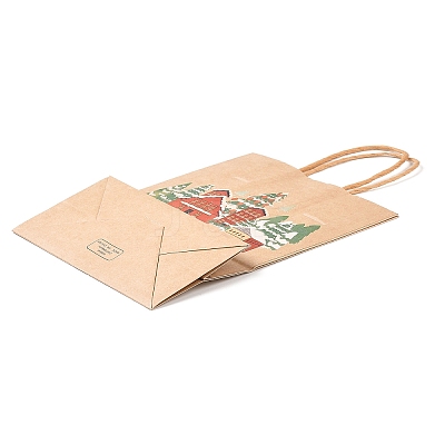 Christmas Theme Printed Kraft Paper Bags with Handles ABAG-M008-08F-1