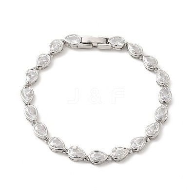 Clear Cubic Zirconia Teardrop Link Chain Bracelet BJEW-E073-03P-1