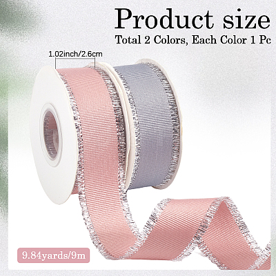 2 Rolll 2 Colors Polyester Frayed Grosgrain Ribbons OCOR-CY0001-39-1