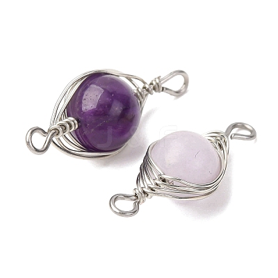 Copper Wire Wrapped Natural Gemstone Connector Charms PALLOY-JF02915-1