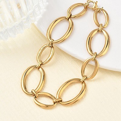 304 Stainless Steel Oval Link Chain Bracelets for Women BJEW-A169-04G-1