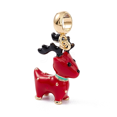 Brass Enamel European Dangle Charms KK-P201-37G-1