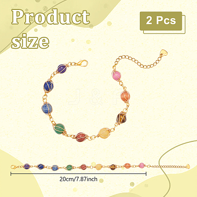 2Pcs Round Natural Mixed Gemstone Beads Bracelets for Women BJEW-UN00019-1