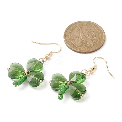 Glass Beaded Clover Dangle Earrings EJEW-TA00251-1