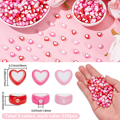 750Pcs 3 Colors Heart Acrylic Beads TACR-SP0001-40-1