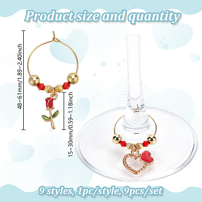 9Pcs 9 Styles Valentine's Day Acrylic Wine Glass Charms AJEW-GO00049-1