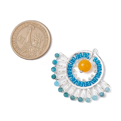 Natural Malaysia Jade(Dyed) & Glass Seed Beads Fan Pendants PALLOY-MZ00308-02-1