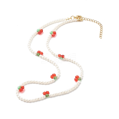 Round Shell Pearl Cherry Beaded Necklaces NJEW-TA00001-1