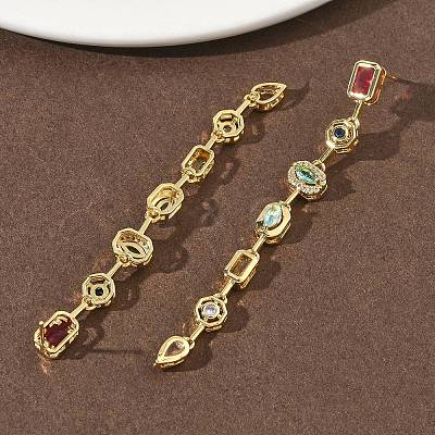 Rectangle with Teardrop Brass Micro Pave Cubic Zirconia Dangle Stud Earrings EJEW-G452-10G-1