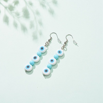 Lampwork Evil Eye & Acrylic Beaded Dangle Earrings EJEW-JE04972-04-1