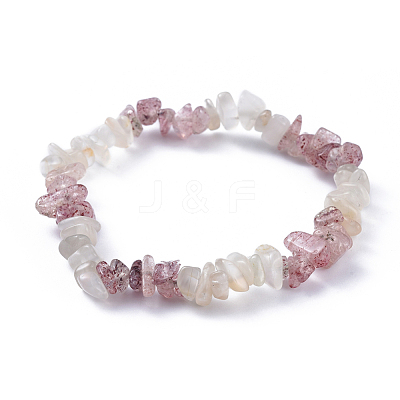 Natural White Moonstone & Strawberry Quartz Chip Stretch Bracelets BJEW-JB04490-05-1