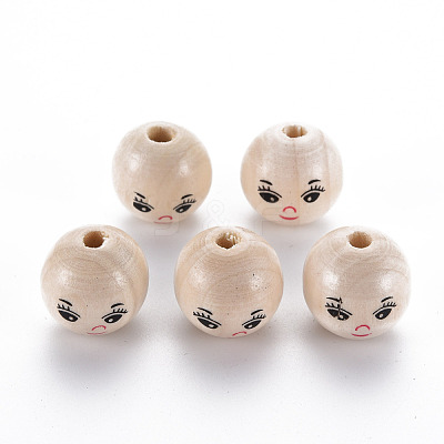 Printed Natural Wood European Beads WOOD-S055-39B-02-1