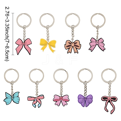 9Pcs 9 Styles PVC Plastic Bowknot Keychains KEYC-YW0001-24-1