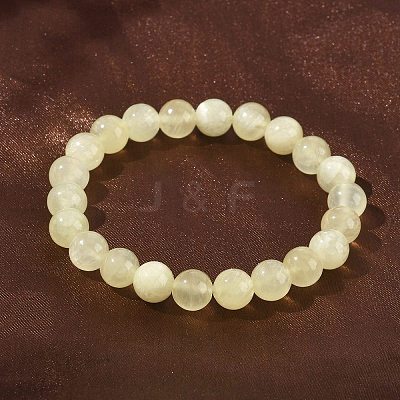 Natural Golden Silk Jade Round Beaded Stretch Bracelets for Women BJEW-F535-01C-1