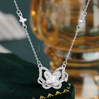 Brass & Alloy Pave Clear Cubic Zirconia Pendant Necklaces WG9D488-01-1