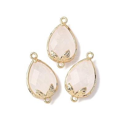 Natural Quartz Crystal Faceted Teardrop Connector Charms G-B081-03G-16-1