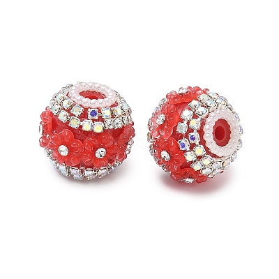 Bling Resin Rhinestone Flower Beads OACR-D310-01P-E-1
