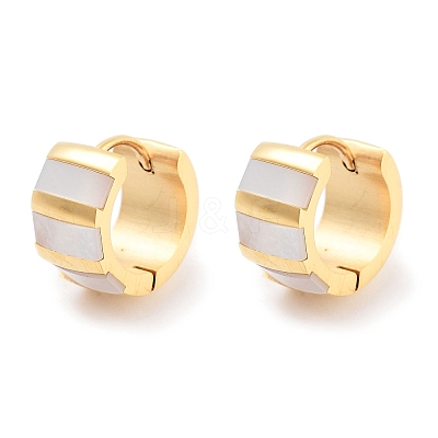 Ion Plating(IP) 304 Stainless Steel & Natural Shell Huggie Hoop Earrings for Women EJEW-C096-28C-G-1
