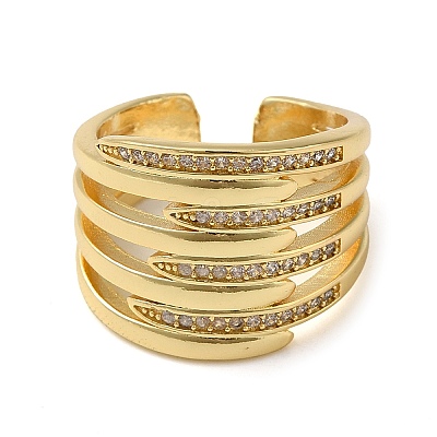 Brass Micro Pave Cubic Zirconia Open Cuff Ring RJEW-Q805-01G-1