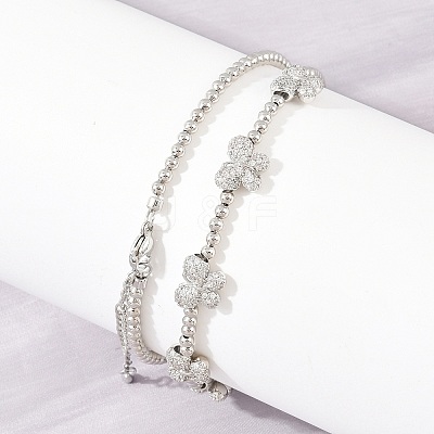 Brass Micro Pave Clear Cubic Zirconia Butterfly and Round Beaded Necklaces KK-CBA4547-13P-1