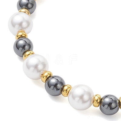 Shell Pearl & Non-Magnetic Synthetic Hematite Beaded Bracelets for Women BJEW-JB12897-1
