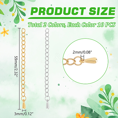 20Pcs 2 Styles 304 Stainless Steel Chain Extender STAS-UN0060-90-1