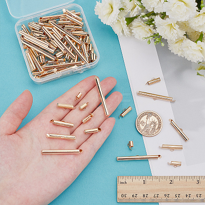 90Pcs 9 Styles Brass Slide On End Clasp Tubes KK-WR0001-37G-1