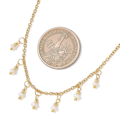 Natural Pearl Rice Pendant Bib Necklaces with 304 Stainless Steel Cable Chains NJEW-JN05944-1